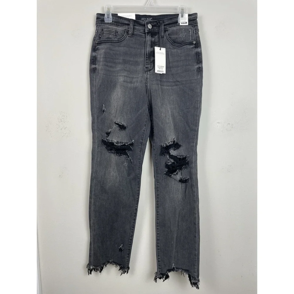 NEW Judy Blue Boyfriend Fit Jeans Womens 7/28 Black Stretch High Waist JB82296BK - Picture 2 of 9